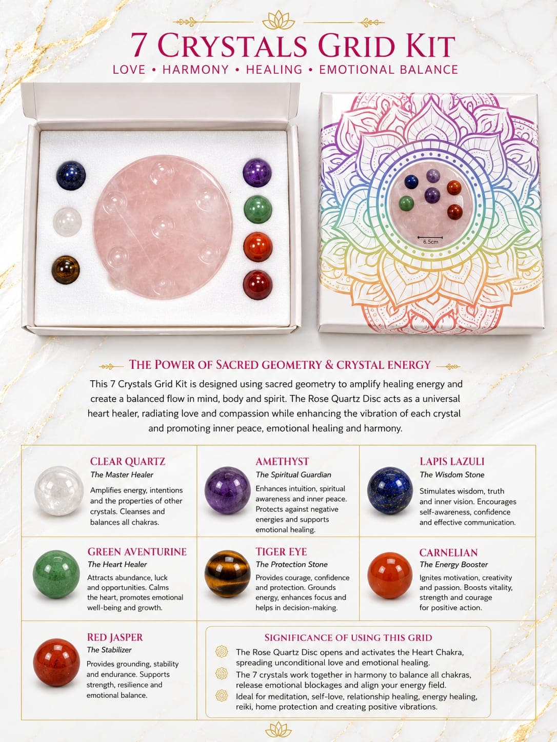 7 Crystals Grid Kit Rose Quartz